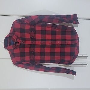 Men's George Red Flannel Plaid Long Sleeve Shirt XS